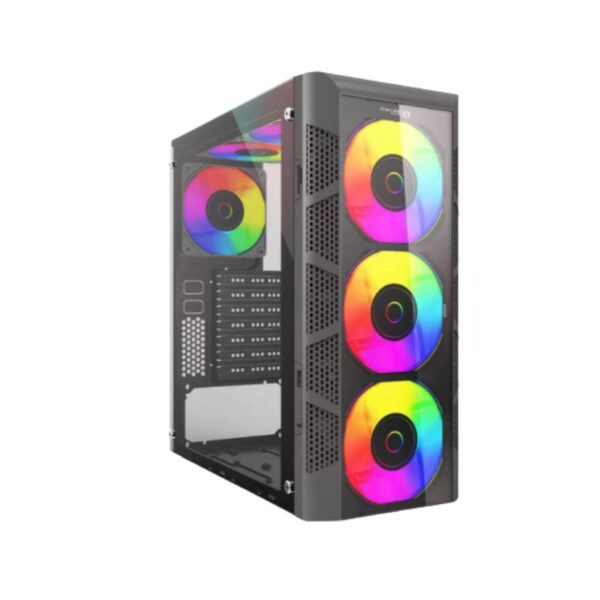 Case Gamer Enkore Mystic ( Mystic Enc-5001 ) Negro  1 Panel Vidrio  X4 Fan  Led- Rgb